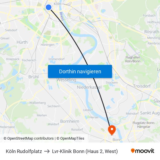 Köln Rudolfplatz to Lvr-Klinik Bonn (Haus 2, West) map