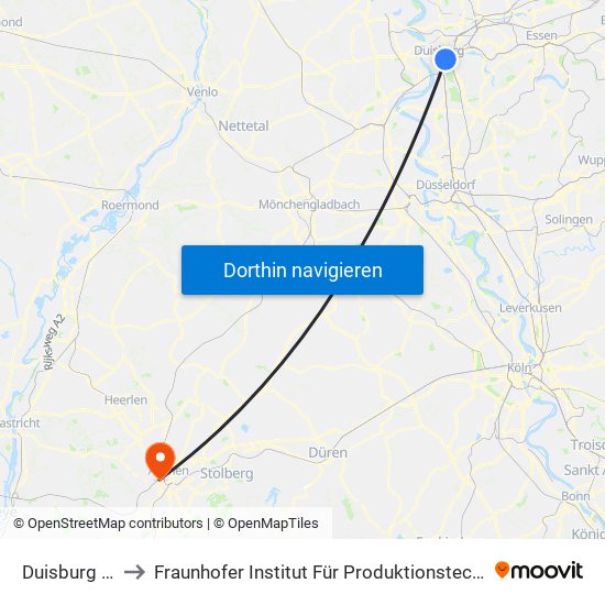 Duisburg Hbf to Fraunhofer Institut Für Produktionstechnologie map