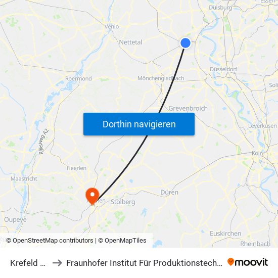 Krefeld Hbf to Fraunhofer Institut Für Produktionstechnologie map