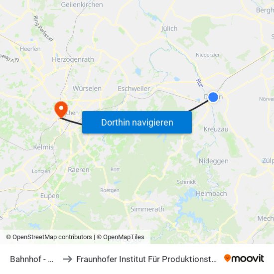 Bahnhof - Düren to Fraunhofer Institut Für Produktionstechnologie map