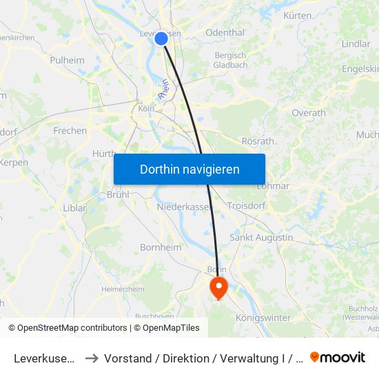 Leverkusen Mitte Bf to Vorstand / Direktion / Verwaltung I / Kasse / Fundbüro / Mvz map