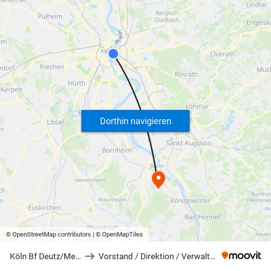 Köln Bf Deutz/Messe Lanxess Arena to Vorstand / Direktion / Verwaltung I / Kasse / Fundbüro / Mvz map
