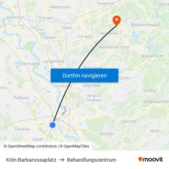 Köln Barbarossaplatz to Behandlungszentrum map