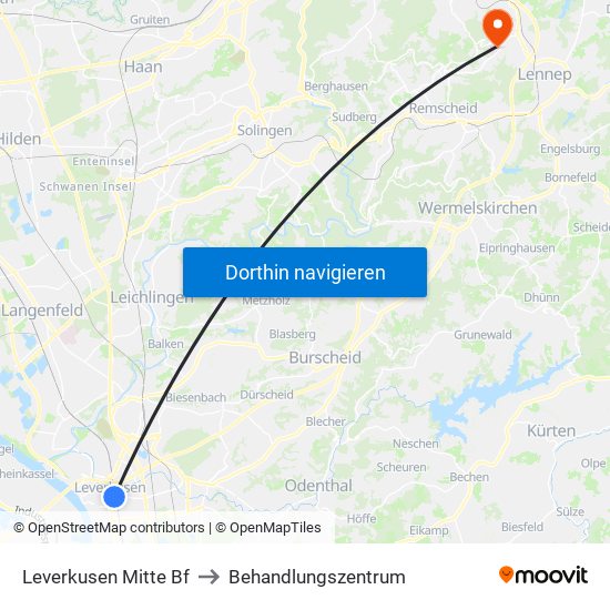 Leverkusen Mitte Bf to Behandlungszentrum map