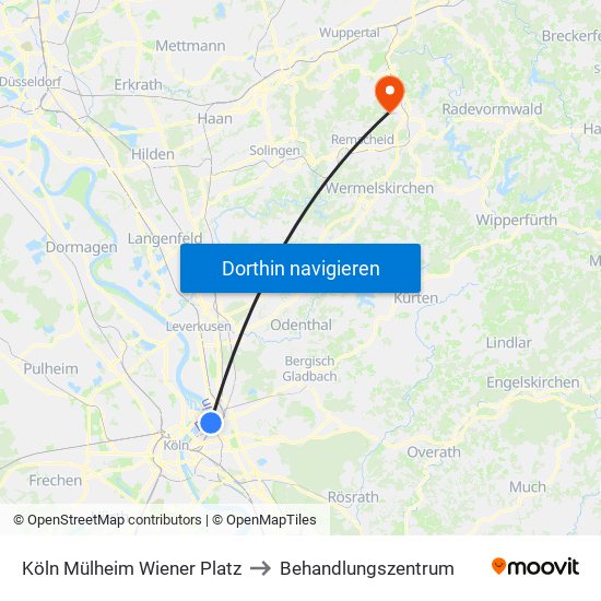 Köln Mülheim Wiener Platz to Behandlungszentrum map