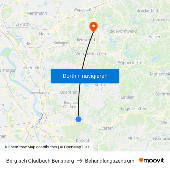 Bergisch Gladbach Bensberg to Behandlungszentrum map