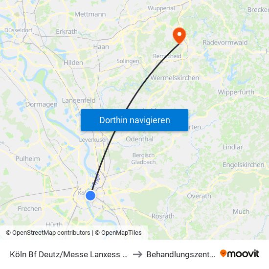 Köln Bf Deutz/Messe Lanxess Arena to Behandlungszentrum map