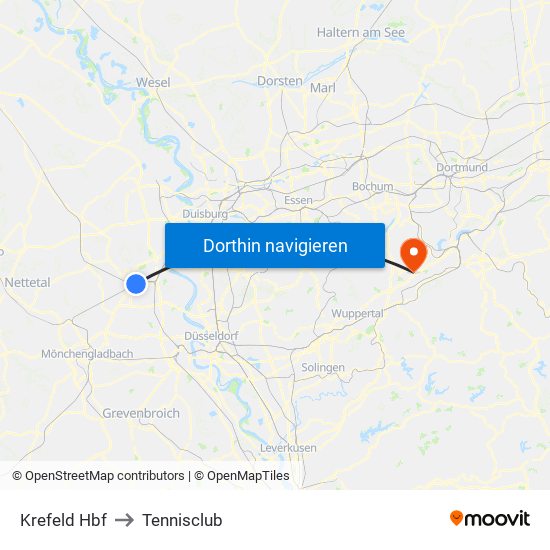 Krefeld Hbf to Tennisclub map