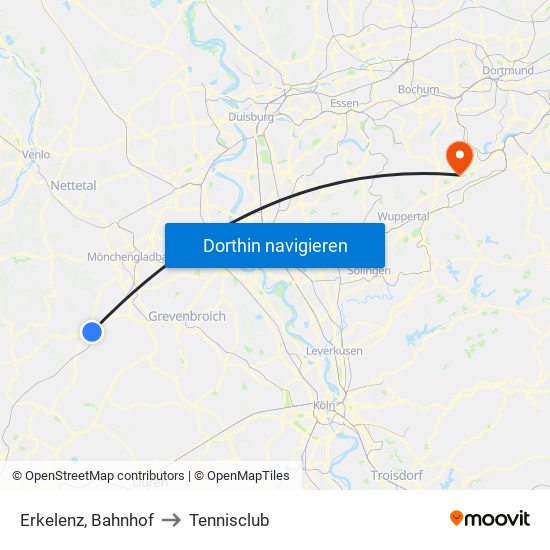 Erkelenz, Bahnhof to Tennisclub map