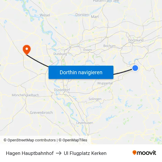 Hagen Hauptbahnhof to Ul Flugplatz Kerken map