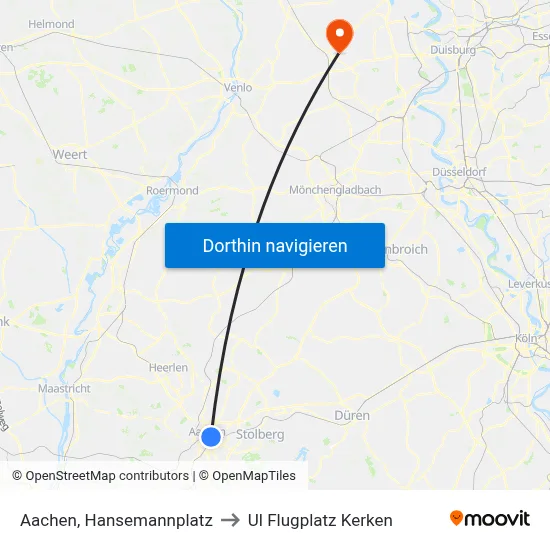 Aachen, Hansemannplatz to Ul Flugplatz Kerken map