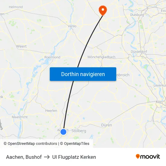 Aachen, Bushof to Ul Flugplatz Kerken map