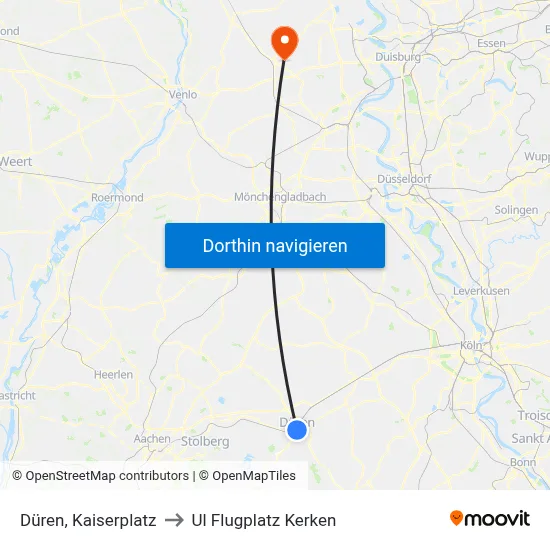 Düren, Kaiserplatz to Ul Flugplatz Kerken map