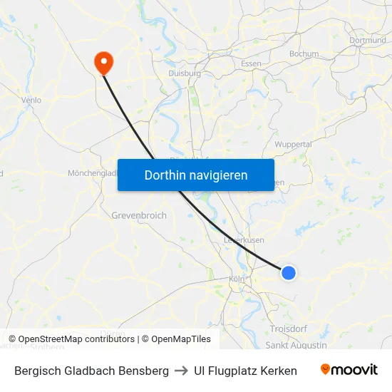 Bergisch Gladbach Bensberg to Ul Flugplatz Kerken map