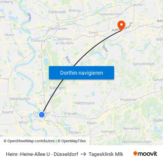 Heinr.-Heine-Allee U - Düsseldorf to Tagesklinik Mlk map