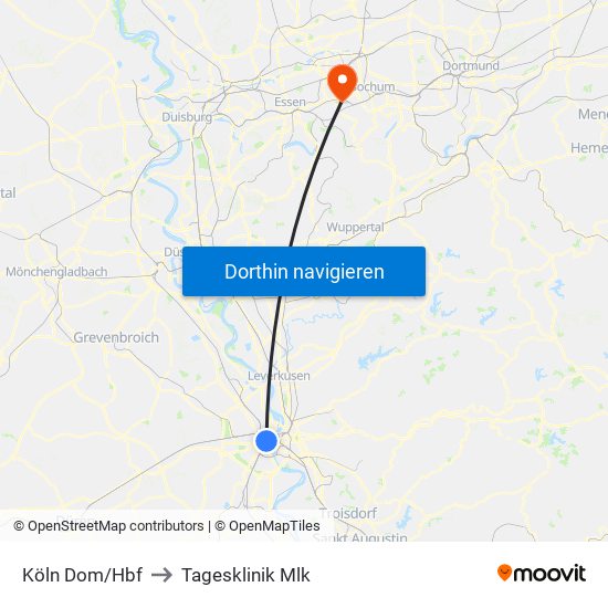 Köln Dom/Hbf to Tagesklinik Mlk map