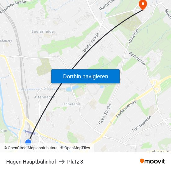 Hagen Hauptbahnhof to Platz 8 map
