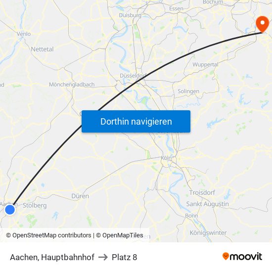 Aachen, Hauptbahnhof to Platz 8 map