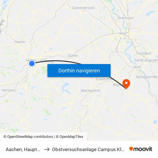 Aachen, Hauptbahnhof to Obstversuchsanlage Campus Klein-Altendorf 2 map