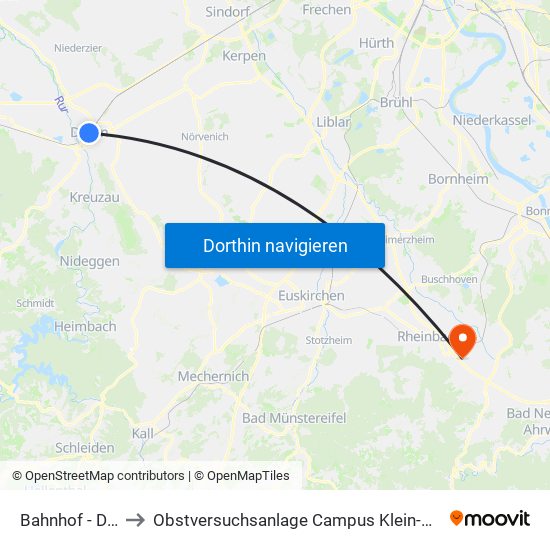 Bahnhof - Düren to Obstversuchsanlage Campus Klein-Altendorf 2 map