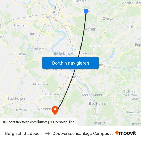 Bergisch Gladbach Bensberg to Obstversuchsanlage Campus Klein-Altendorf 2 map