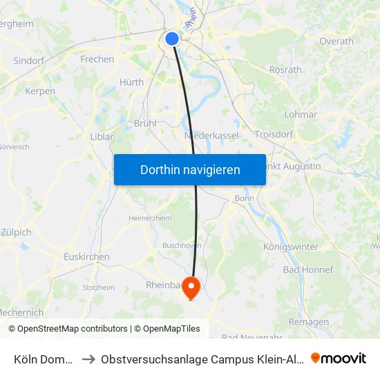 Köln Dom/Hbf to Obstversuchsanlage Campus Klein-Altendorf 2 map