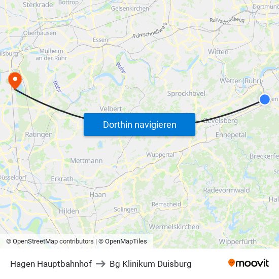 Hagen Hauptbahnhof to Bg Klinikum Duisburg map