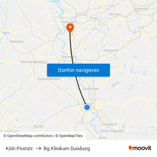 Köln Poststr. to Bg Klinikum Duisburg map
