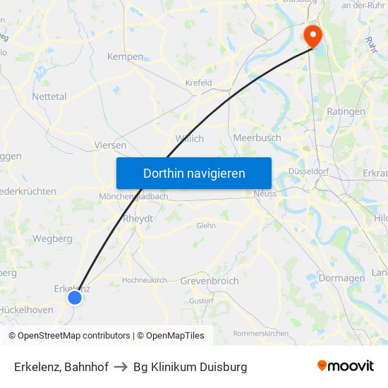 Erkelenz, Bahnhof to Bg Klinikum Duisburg map