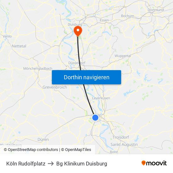 Köln Rudolfplatz to Bg Klinikum Duisburg map