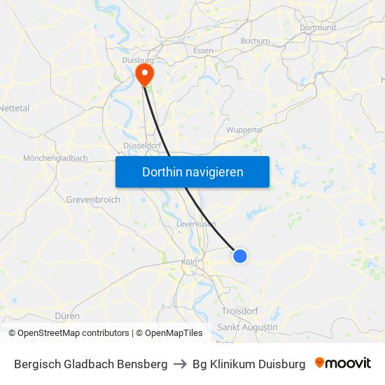Bergisch Gladbach Bensberg to Bg Klinikum Duisburg map