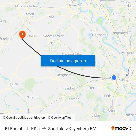 Bf Ehrenfeld - Köln to Sportplatz Keyenberg E.V. map