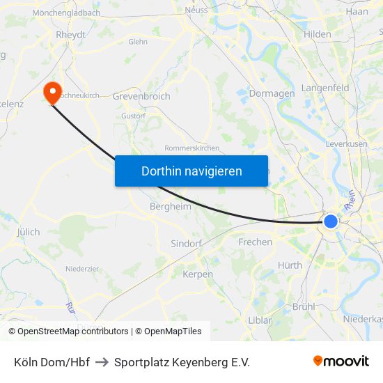 Köln Dom/Hbf to Sportplatz Keyenberg E.V. map