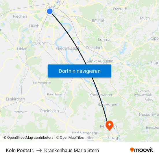 Köln Poststr. to Krankenhaus Maria Stern map