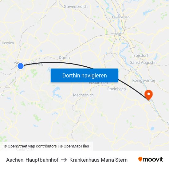 Aachen, Hauptbahnhof to Krankenhaus Maria Stern map