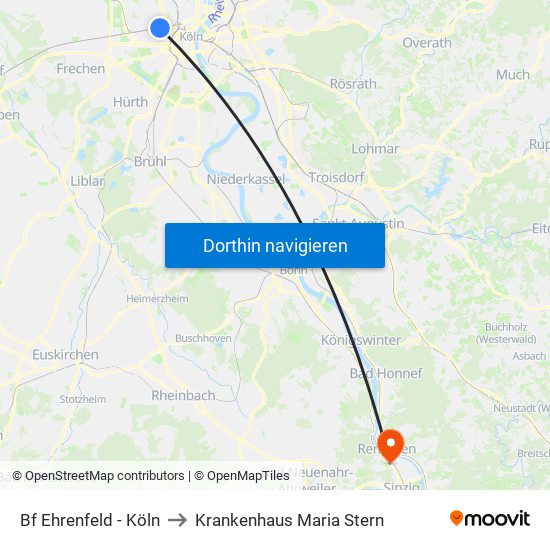Bf Ehrenfeld - Köln to Krankenhaus Maria Stern map