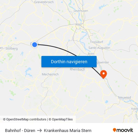 Bahnhof - Düren to Krankenhaus Maria Stern map