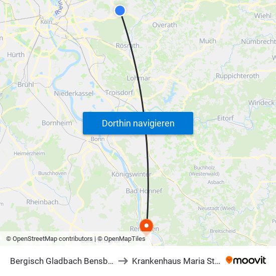 Bergisch Gladbach Bensberg to Krankenhaus Maria Stern map