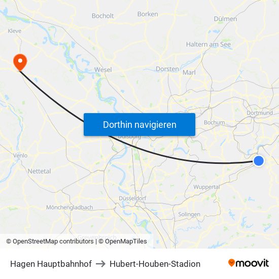 Hagen Hauptbahnhof to Hubert-Houben-Stadion map