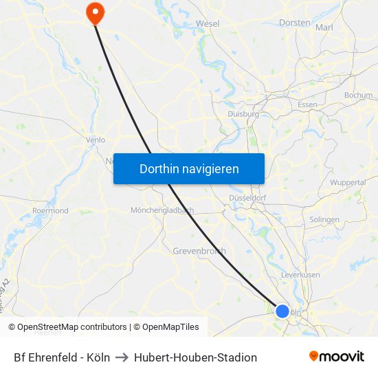 Bf Ehrenfeld - Köln to Hubert-Houben-Stadion map