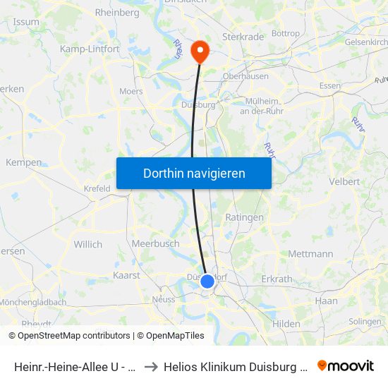 Heinr.-Heine-Allee U - Düsseldorf to Helios Klinikum Duisburg St. Johannes map