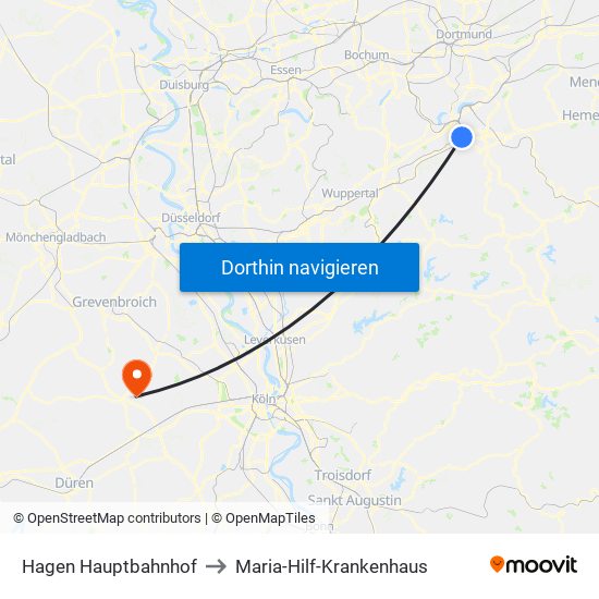 Hagen Hauptbahnhof to Maria-Hilf-Krankenhaus map