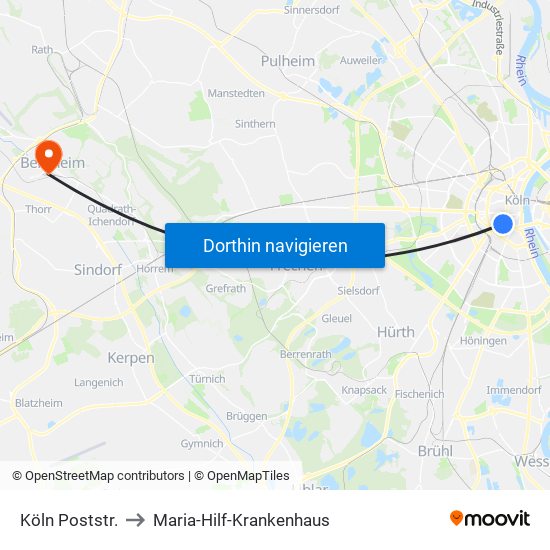 Köln Poststr. to Maria-Hilf-Krankenhaus map