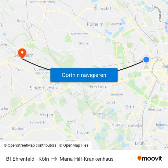 Bf Ehrenfeld - Köln to Maria-Hilf-Krankenhaus map