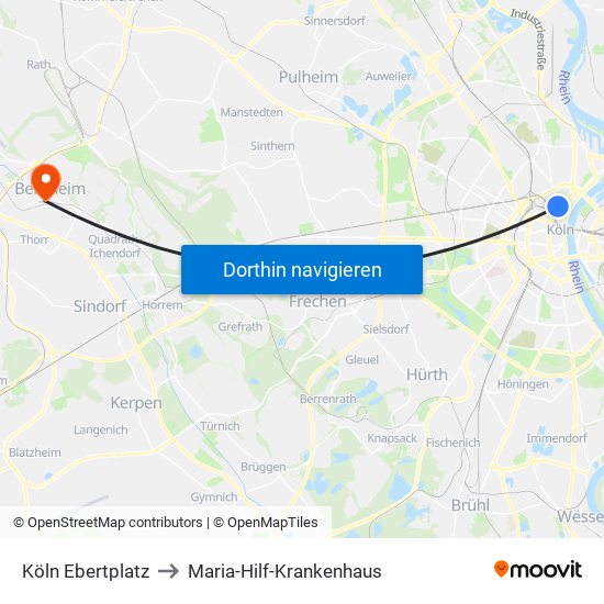 Köln Ebertplatz to Maria-Hilf-Krankenhaus map