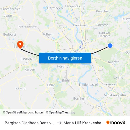 Bergisch Gladbach Bensberg to Maria-Hilf-Krankenhaus map