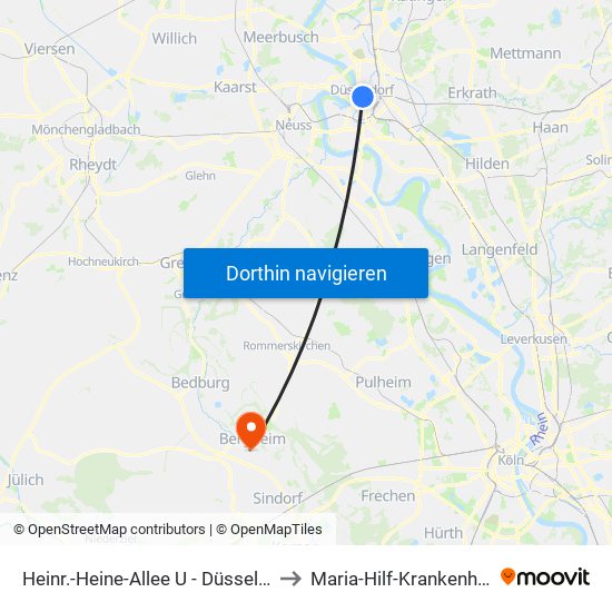 Heinr.-Heine-Allee U - Düsseldorf to Maria-Hilf-Krankenhaus map