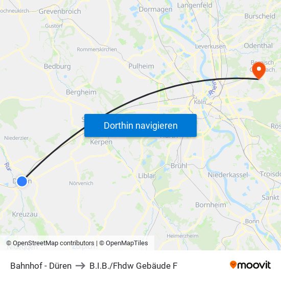 Bahnhof - Düren to B.I.B./Fhdw Gebäude F map