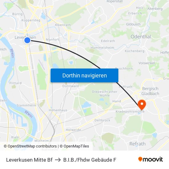 Leverkusen Mitte Bf to B.I.B./Fhdw Gebäude F map