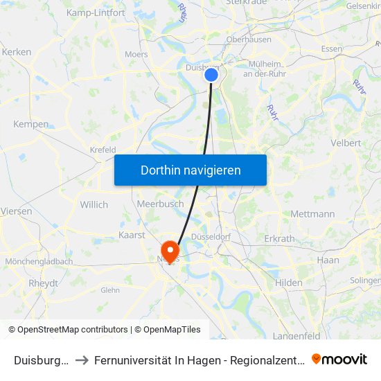 Duisburg Hbf to Fernuniversität In Hagen - Regionalzentrum Neuss map